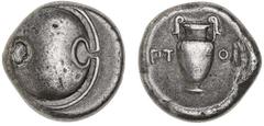 Greek Silver & Bronze Coins BOIOTIA, Thebes, (379-368 B.C.), Ptoi.. magistrate, silver stater, (11.99 g), obv. Boiotian shield, rev. amphora in incuse concave circle, across field on each side **P*T O