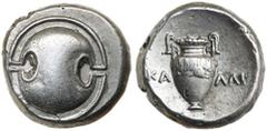 Greek Silver & Bronze Coins BOIOTIA, Thebes, (382-363 B.C.), silver stater, Kalli.. Magistrate, (12.15 g), obv. Boiotian shield, rev. amphora, in concave field, across letters KA **LLI* either side, (