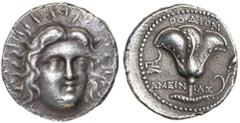Greek Silver & Bronze Coins CARIAN ISLANDS, Rhodes, (304-189 B.C.), silver tetradrachm, (13.48 g), obv. radiate head of Helios three-quarter face to right with hair loose, rev. rose, with bud on right