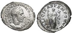 Roman Silver & Bronze Coins - Imperial MACRINUS, (A.D. 217-218), silver denarius, Rome mint, (3.37 g), issued A.D. 217, obv. bearded Macrinus laureate cuirassed bust to right, around IMP C M OPEL SEV 