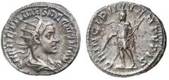 Roman Silver & Bronze Coins - Imperial HERENNIUS ETRUSCUS AS CAESAR, (A.D. 250-251), silver antoninianus, (5.49 g), obv. radiate bust to right, rev. PRINCIPI IVVENTVTIS around, Herennius Etruscus in m