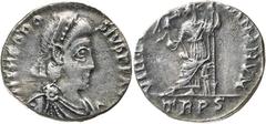Roman Silver & Bronze Coins - Imperial THEODOSIUS I, (A.D. 379-395), silver siliqua, Trier mint, (1.61 g), obv. pearl-diademed bust of Theodosius to right, around [D]N THEODO SIVS PF A[VG], rev. VIRT[