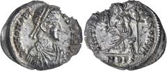 Roman Silver & Bronze Coins - Imperial HONORIUS, (A.D. 393-423), silver siliqua, Milan mint, (1.04 g), obv. pearl-diademed bust of Honorius to right, around DN HONORIVS S PF AVG, rev. VIRTVS RO MANORV