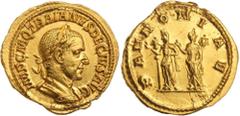 Ancient Gold Coins TRAJAN DECIUS, (A.D. 249-251), gold aureus, issued 249, Rome mint, (4.82 g), obv. laureate and cuirassed bust to right of Trajan Decius, around IMP C M Q TRAIANVS DECIVS AVG, rev. t