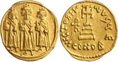 Ancient Gold Coins HERACLIUS, with Heraclius Constantine and Heraclonas, (610-641), gold solidus (4.45 g), Constantinople mint, 5th officina, struck circa 639-641, obv. Crowned figures of Heraclonas, 