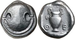 Greek Silver & Bronze Coins BOIOTIA, Thebes, (425-395 B.C.), silver stater, (12.06 g), obv. Boiotian shield, rev. amphora in incuse circle, with ivy leaf hanging outwards from left handle, across fiel