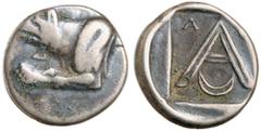 Greek Silver & Bronze Coins PELOPONNESOS, Argolis, Argos, silver hemidrachm, or Attic triobol, after 320's-270's B.C. (2.62 g), obv. forepart of wolf at bay to left, rev. A with A and P either side at
