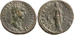Roman Silver & Bronze - Imperial NERVA, (A.D. 96-98), AE as, Rome Mint, issued A.D. 96-97, (8.27 g), obv. radiate head of Nerva to right, around IMP NERVA CAES AVG P M TR P COS III P P, rev. around LI