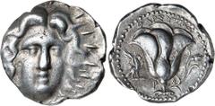 Greek Silver & Bronze Coins CARIAN ISLANDS, Rhodes, (mid-late 220's B.C.), silver tetradrachm, (13.32 g), Tharsytas magistrate, obv. radiate head of Helios three-quarter face to right with hair loose,