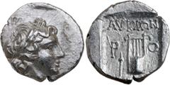 Greek Silver & Bronze Coins LYCIA, Rhodiapolis, League Coinage, (2nd-1st century B.C.), silver drachm, (2.47 g), obv. head of Apollo laureate to right, [bow behind head], rev. lyre **LUKIWN* above and