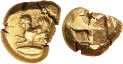 Ancient Gold - Greek MYSIA, Kyzikos (Cyzicus), second period, (c.550-500 B.C.), electrum stater on Phokaic standard (16.24 g), obv. sphinx crouching to left, below tunny fish to left, rev. quadriparti