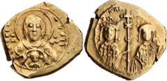 Ancient Gold - Byzantine MICHAEL VII DUCAS, with Maria his wife, (A.D. 1071-1078), gold tetarteron nomisma, (4.04 g), obv. +OKE ROH**Q*EI+ facing bust of the virgin, nimbate veiled and holding medalli