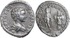 Roman Silver & Bronze - Imperial GETA, (A.D.209-212), issued as Caesar, 200 A.D., silver denarius, Rome mint, (3.02, g), obv. P SEPT GETA CAES PONT, bust draped to right, rev. around PRINC IVVENTVTIS,