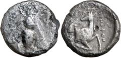 Greek Silver & Bronze Coins - Celtic - Susanian IONIA, Ephesos, (380-370 B.C. Kinns chronology), silver tetradrachm, (13.12 g), obv. bee with straight wings dividing E - **F*, rev. forepart of kneelin