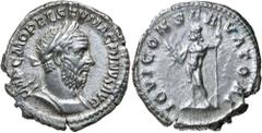 Roman Silver & Bronze Coins - Imperial - Augustus - J MACRINUS, (A.D. 217-218), silver denarius, Rome mint, (3.18 g), obv. bearded Macrinus laureate cuirassed bust to right, around IMP C M OPEL SEV MA