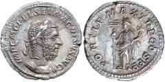 Roman Silver & Bronze Coins - Imperial - Augustus - J MACRINUS, (A.D. 217-218), silver denarius, Rome mint, (3.26 g), issued A.D. 217, obv. bearded Macrinus laureate draped and cuirassed bust to right