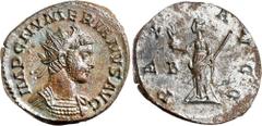 Roman Silver & Bronze Coins - Imperial - Severus Alex CARUS, (282-283 A.D.), copper antoninianus, Ticinum Mint, (4.41 g), obv. Radiate bust, cuirassed, of Carus to right, around IMP CARVS P F AVG, rev