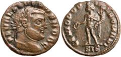 Roman Silver & Bronze Coins - Imperial - Severus Alex SEVERUS II, (A.D. 306-307), as Caesar, AE denarius or quarter follis, Siscia mint, issued A.D. 305-6, (2.55 g), obv. laureate head of Severus II t