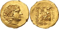 Ancient Gold Coins - Greek THRACE, Kingdom of, Lysimachos, (323-281 B.C.), gold stater, (8.26 g), Istrus mint, posthumous issue c.88-86 B.C., obv. diademed head of Alexander the Great to right, wearin