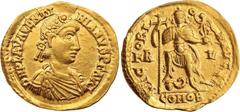 Ancient Gold Coins - Roman VALENTINIAN III, (A.D. 425-455), gold solidus, Ravenna mint, issued 440-455, (4.35 g), obv. diademed, draped and cuirassed bust to right of Valentinian III, around D N PLA V