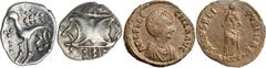 Great Britain Silver & Bronze Coins Ancient British, Celtic coinage, Iceni, Ecen symbol type coinage, silver unit, (1.19 g), obv. double crescent emblem, rev. Celticized horse to right, dots above and