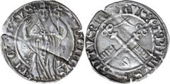 World Silver & Bronze Coins Italy, Papale (Stato pontificio), Eugenius IV (1431-1447), silver carlino, 24mm, (1.99 g), Avignon mint, obv. Eugene enthroned facing, holding long cross and raising hand i