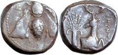 Greek Silver & Bronze Coins Ionia, Ephesus, (340-325 B.C. Kinns chronology), silver tetradrachm, (15.02 g), obv. bee with straight wings dividing E - [F] , rev. forepart of kneeling stag to right, loo