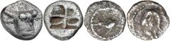 Greek Silver & Bronze Coins Western Asia Minor, uncertain, (late 6th-early 5th centuries B.C.), silver hemiobol or tetartemorion, 5.5mm, (0.31 g), obv. head of bull or calf to right, rev. incuse squar
