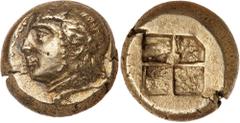 Ancient Gold Coins - Greek Ionia, Phokaia, electrum sixth stater or hekte, (c.390-380 B.C.), (Bodenstedt indicates 388-372 B.C.), (2.51 g), obv. Io head to left, with horn from head, rev. incuse squar
