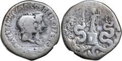 Roman Silver & Bronze Coins - Republic Mark Antony and Octavia, (39 B.C.), silver cistophorus (Rhodian tetradrachm or three denarii), Ephesus mint, (10.68 g), obv. conjoined busts of Mark Antony and O