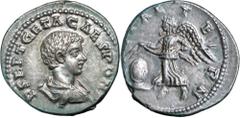 Roman Silver & Bronze Coins - Imperial Geta, (A.D.209-212), silver denarius (3.21 g), Laodicea mint, issued 200 - 202, obv. P SEPTIMIVS GETA CAES, bare-headed draped and cuirassed bust to right, rev. 