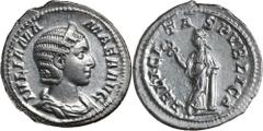 Roman Silver & Bronze Coins - Imperial Julia Mamaea, mother of Severus Alexander, (A.D.222-235), silver denarius, Rome mint, issued 224, (3.71 g), obv. draped bust to right of Julia Mamaea, IVLIA MA M