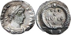 Roman Silver & Bronze Coins - Imperial Valens, (364-378), silver siliqua, Rome mint, issued A.D. c.367-375 (1.89 g), obv. pearl-diademed head of Valens to right, around DN VALEN S PF AVG, rev. VOT V M