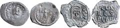 Byzantine Silver & Bronze Coins Justin II, (A.D. 565-578), silver siliqua (1.89 g), Constantinople mint, obv. helmeted, diademed, draped, and cuirassed bust right legend around, rev. Justin standing r