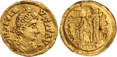 Ancient Gold - Byzantine VISIGOTHS, issued in the name of Libius Severus (Severus III) (A.D. 461-465), gold tremissis, 14mm, (1.39 g), Milan mint, obv. D N SEVER-VS P F AVG, pearl-diademed, draped, an