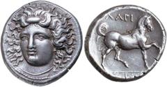 Greek Silver & Bronze Coins THESSALY, Larissa (under Macedonian domination), (c.350-320 B.C.), silver didrachm, (12.12 g), obv. head of nymph Larissa three-quarter face to left, wearing plain necklace