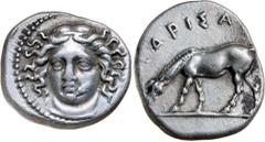 Greek Silver & Bronze Coins THESSALY, Larissa (under Macedonian domination), (365-356 B.C.), silver drachm, (6.03 g), obv. facing head of nymph Larissa three-quarter to left, hair in ampyx, rev. horse