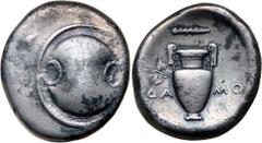 Greek Silver & Bronze Coins BOEOTIA, Thebes, (390-382 B.C. BCD dates), silver stater, Damo.. magistrate, (11.54 g), obv. Boeotian shield, rev. amphora with letters **D*A MO either side, club left in f