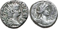 Roman Silver & Bronze Coins - Provincial EGYPT, Alexandria, Nero, (A.D. 54-68), billon tetradrachm, year 13 = A.D. 66-67, (12.11 g), obv. radiate bust of Nero to right wearing aegis, around NEP**W KLA