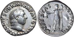 Roman Silver & Bronze Coins - Imperial VITELLIUS, (Late April - Dec 20, 69 A.D.), silver denarius, Rome Mint, (3.29 g), obv. laureate head of Vitellius to right around A VITELLIVS GERM IMP AVG TR P, r