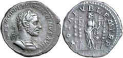 Roman Silver & Bronze Coins - Imperial MACRINUS, (A.D. 217-218), silver denarius, Rome mint, (3.16 g), issued A.D. 217, obv. bearded Macrinus laureate cuirassed bust to right, around IMP C M OPEL SEV 