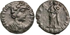 Roman Silver & Bronze Coins - Imperial THEODORA, second wife of Constantius I, copper follis, issues of 337-340, Trier mint (1.73 g), obv. diademed and draped bust to right of Theodora, rev. Pietas st
