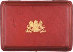 The Verene Collection of British Proofs 1893 Long Proof Set - Gold and Silver coins, Victoria, 1837-1901. S-PS7, Five Sovereigns to Threepence (10 coins). Official dark red shagreen style leather cove