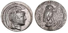 Greek Silver & Bronze Coins Attica, Athens, silver tetradrachm, (167-166 B.C. or 135-134 B.C. revised date), (16.7581 g), obv. head of Athena Parthenos to right, wearing triple crested Athenian helmet