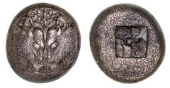 Greek Silver & Bronze Coins Lesbos, billon stater, Persian standard, (c.520-500 B.C.), (11.08 g), obv. laurel bush between two calf's heads confronted, rev. small four-part incuse square, (S.3486, BMC