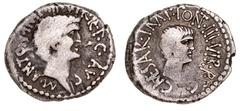 Roman Silver & Bronze Coins - Republic Mark Antony and Octavian, (41 B.C.), silver denarius, mint moving with Mark Antony, (3.72 g), issued Autumn 41 B.C., obv. bare head of Mark Antony to right, arou