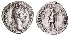 Roman Silver & Bronze Coins - Imperial Commodus, (177-192 A.D.), silver denarius, Rome mint, issued 182 A.D. (2.76 g), obv. laureate head of Commodus to right, around M COMMODVS AN TONINVS AVG, rev. a