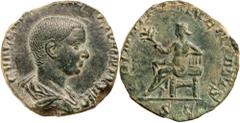 Roman Silver & Bronze Coins - Imperial Hostilian, (A.D. 251), AE sestertius, Rome mint, (13.36 g), obv. bare headed bust of Hostilian to right, around the legend C VALEN[S HOSTIL MES] QVINTVS N C, rev