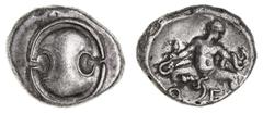 Greek Silver & Bronze Coins Boeotia, Thebes, (c.405-395 B.C.), silver stater, 21x25 mm, 12.23 g), obv. Boeotian shield, rev. The Herakliskos Drakonopnigon, Q - E, the infant Herakles seated facing, nu
