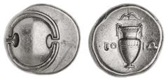 Greek Silver & Bronze Coins Boiotia, Boiotian League, Federal Coinage, Thebes, (395-387 B.C.), silver stater, (11.69 g), obv. Boeotian shield, rev. amphora with letters BO IW either side, bow above wi